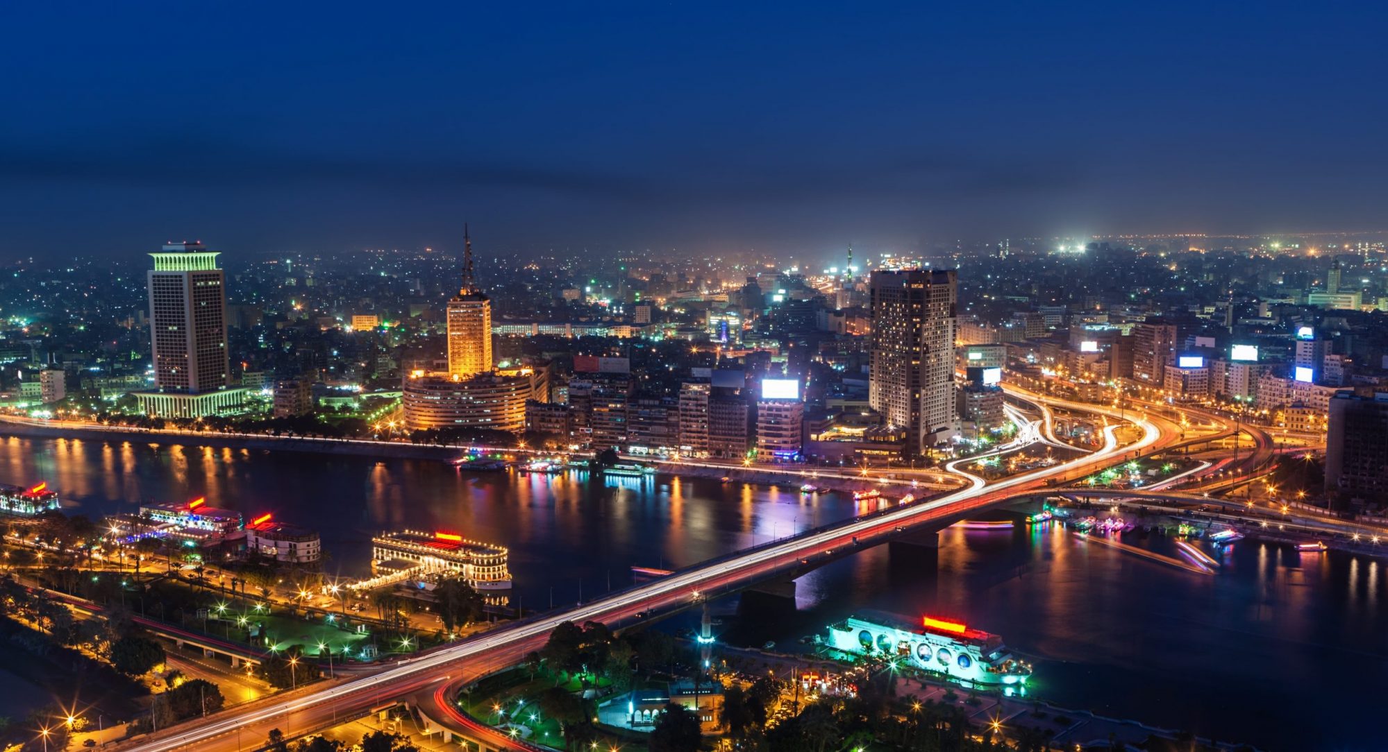 Cairo, Egypt, at night.